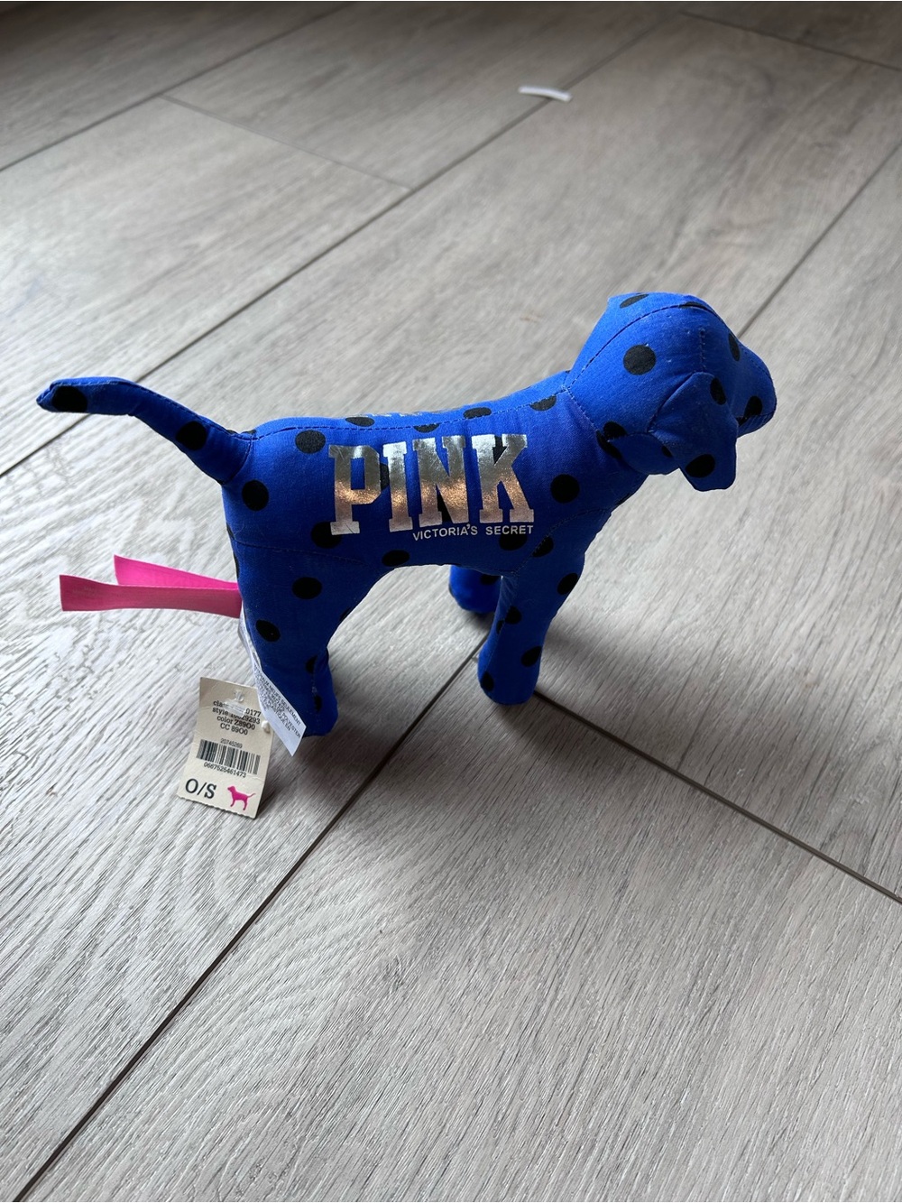 NWT Victoria’s Secret PINK Plush Dog Blue Polka Dot Silver Logo Y2K Collectible